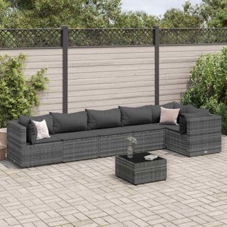 vidaXL Vidaxl - Set De Muebles De Jard&iacute;n 7 Pzas Y Cojines Rat&aacute;n Sint&eacute;tico Gris