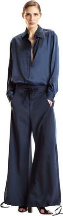 Cynthia Rowley Tuxedo Stripe Wide Leg Pants in Navy at Nordstrom, Size X-Small