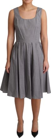 Dolce & Gabbana Blue Beige Geometric Cotton A-Line Womens Dress