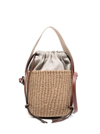 Chlo&eacute; small Woody bucket bag - women - Calf Leather/Straw - OS - Neutrals