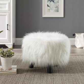 Linon White Faux Fur Foot Stool (16 Inches Wide)