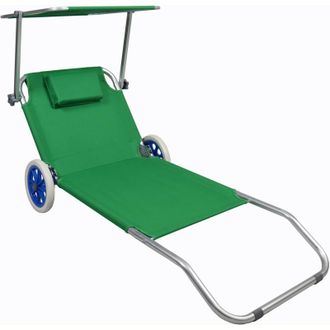 ebuy24 Lettino da sole vcm pieghevole Dimensioni ca. l. 165 x a. 16 x l. 65 cm Lettino da giardino con ruote leggero e compatto Sedia reclinabile con tetto