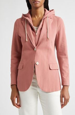 Eleventy Laser Cut Cotton Blend Knit Jacket with Hooded Zip Inset in 174 Raspberry at Nordstrom, Size 00 Us