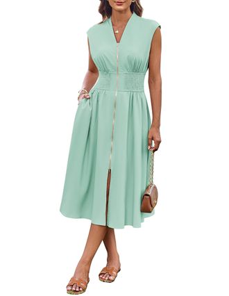 Grace Karin Womens Spring Summer A-Line Dress with Pockets Light Gray-Green XL