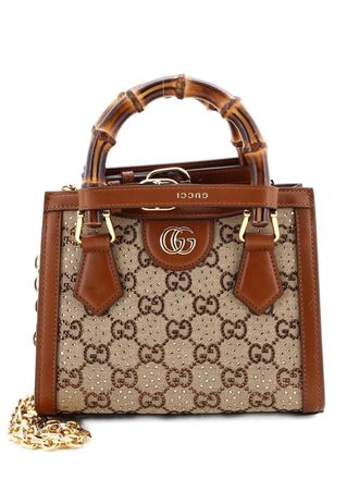 Gucci Diana NM Bamboo Handle Crystal Embellished GG Canvas Mini tote bag - Bruin