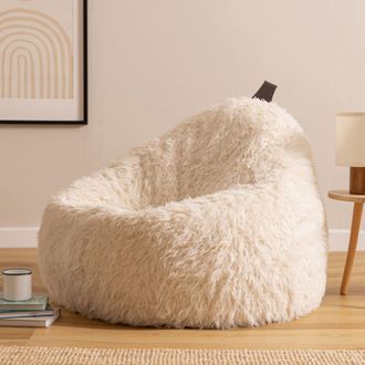 Icon Brand Cocoon Faux Fur Bean Bag Natural Bean Bag Chairs in White