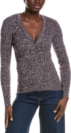 Minnie Rose Cashmere-Blend Rib Marled Henley Cardigan