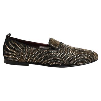 Dolce & Gabbana Black Gold Embellished Slippers Loafers Mens Shoes (Pre-Owned)