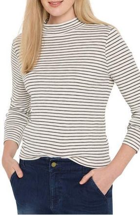 Nic+Zoe Stripe Long Sleeve Mock Neck T-Shirt in Cream Multi at Nordstrom Rack, Size Xx-Large