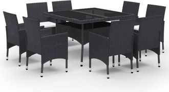 vidaXL Set De Comedor De Jard&iacute;n 9 Piezas Rat&aacute;n Pe Y Vidrio Negro Vidaxl