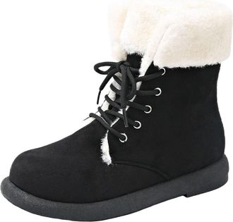 Generic Ladies Snow Boots Platform Winter Fur Lined Boots Lace Up Low Chunky Heel Flat Warm Ladies Ankle Booties Comfortable Outdoor Anti-Slip Mid Calf Therma