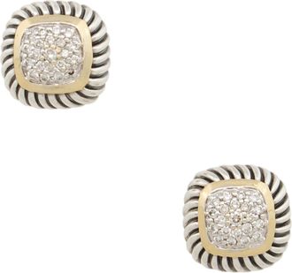 David Yurman Sterling Silver 18k Gold Diamond Pave 7mm Albion Earrings