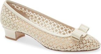 Ferragamo Macram&eacute; Vara Bow Pump in Mascarpone Biscotto Mascarpone at Nordstrom, Size 6.5