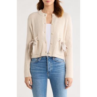 Splendid Stassi Satin Tie Cardigan in Pale Oak White Heather at Nordstrom, Size X-Large