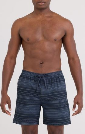 Saxx Sea to Shore 2N1 6-Inch Volley Swim Trunks in Agitated Stripe-Indigo at Nordstrom, Size Xx-Large