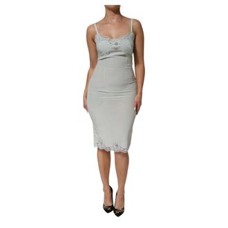 Dolce & Gabbana Midi Dresses, female, Blue, S, Elegant Silk Lace Slip Dress