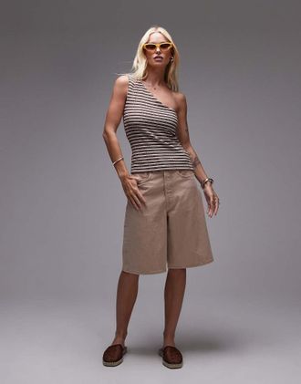 Arket Pantaloncini in twill di denim color sabbia a vita medio alta con cinque tasche-Neutro