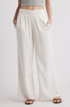 Treasure & Bond Linen Blend Smocked Waist Wide Leg Pants in Ivory Egret at Nordstrom, Size Xx-Small