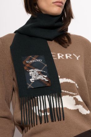 Burberry Cashmere Scarf With Logo Patch, Unisex, Green