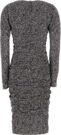 Dolce & Gabbana Womens Herringbone Silk Dress Black Elastane