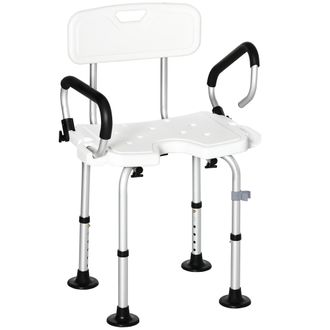 HOMCOM Silla Ducha Personas Mayores Silla Para Ducha Taburete De Ducha Antideslizante Con Altura Ajustable Y Apoyabrazos Regulable Carga 136 Kg