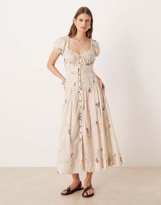 Free People Coplete Me - Vestito midi color t&egrave; con bottoni-Neutro