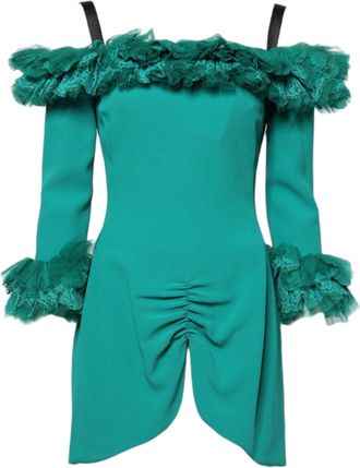 Dolce & Gabbana Womens Green Lace Off Shoulder Sheath Mini Dress