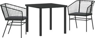 vidaXL Garden Dining Set 3 pcs Black Poly Rattan Vidaxl
