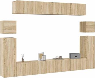 Berkfield Home Modern 8 Piece TV Cabinet Set Sonoma Oak Engineered Wood in Light Tan