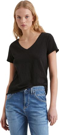 Marc O'Polo Denim T-Shirt MARC OPOLO DENIM, Damen, Gr. XL, schwarz, Jersey, Obermaterial: 100% Baumwolle, figurbetont h&uuml;ftlang, tiefer V-Ausschnitt, geschnittene Kante,