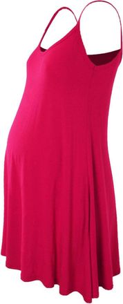 Janisramone Womens Ladies New Sleeveless Plain Floaty Flare Strappy Maternity Camisole Swing Dress Long Top Cerise