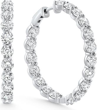 Pompeii3 10Ct TW Round Diamond Inside Outside Hoops Vault Lock 14k White Gold Lab Grown