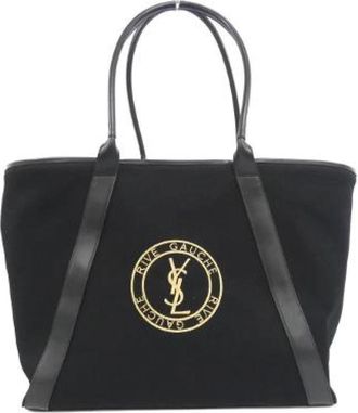 Saint Laurent Pre-owned Rive Gauche Canvas Calf Tote Bag - Dames - Vintage Shopper - Zwart - ONE Size - Leer - Vintage
