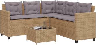 vidaXL Sof&aacute; De Jard&iacute;n En Forma De L Con Mesa Y Cojines Rat&aacute;n Pe Beige Vidaxl