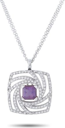 Luca Carati 18K White Gold 1.70ct Diamond and Amethyst Pendant Necklace 5388