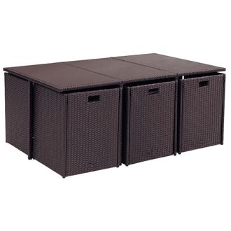 Concept Usine Sal&oacute;n de jard&iacute;n de resina trenzada marr&oacute;n/blanco de 10 plazas