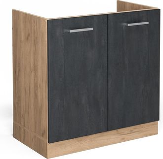 Vicco Armario Bajo Para Fregadero R-line, Hormig&oacute;n Negro, 80 Cm Sin Encimera