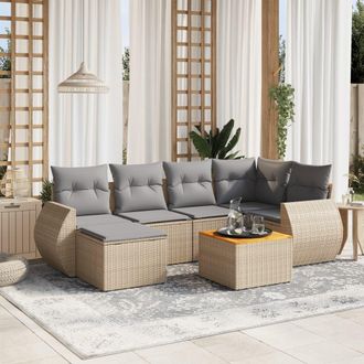 vidaXL Vidaxl - Set Sof&aacute;s De Jard&iacute;n 7 Piezas Y Cojines Rat&aacute;n Sint&eacute;tico Beige