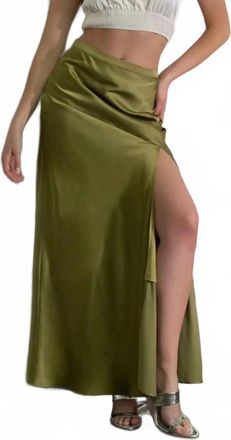 Blu Pepper High-Slit Maxi Skirt In Olive Green
