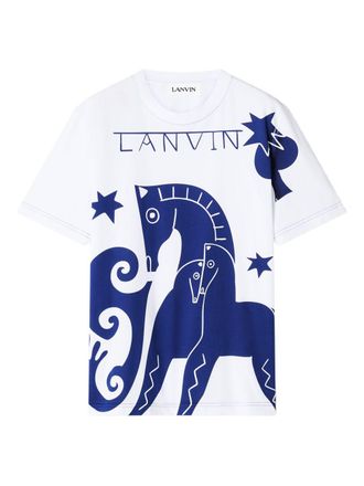 Lanvin Graphic Print Round Neck T-Shirt with Tonal Topstitching