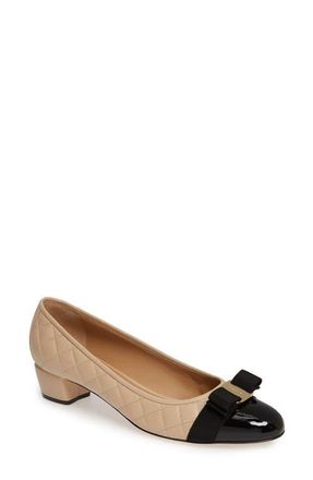 Ferragamo Vara Bow Pump in Bisque/Black at Nordstrom, Size 8.5