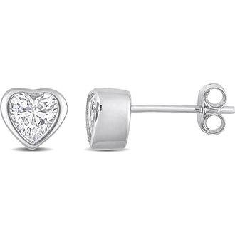 Delmar Sterling Silver CZ Heart Stud Earrings in White at Nordstrom Rack