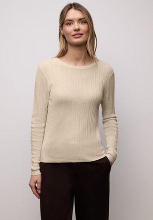 Street One Strickpullover STREET ONE, Damen, Gr. 34, cotton beige meliert, Strick, Obermaterial: 60% Viskose, 40% Baumwolle, unifarben, k&ouml;rpernah h&uuml;ftbedeckend, 