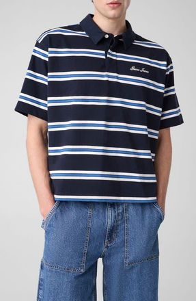 Guess Boxy Striped Polo in Daring Ocean Stripes at Nordstrom, Size Xx-Large