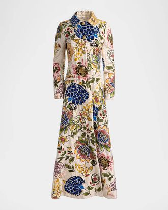Alice & Olivia Eleanor Embroidered Floral Jacquard Long Coat