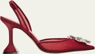 Amina Muaddi 95mm Begum Mesh Crystal Slingback Pumps