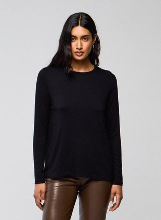 Majestic Filatures Soft Touch Long Sleeve Crewneck With Back Pleat in Noir at Nordstrom, Size 3