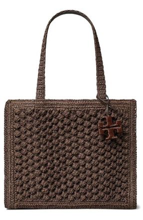 Tory Burch Ella Hand Crochet Straw Bag in Dark Cocoa at Nordstrom