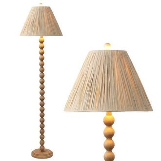 Jonathan Y Designs Wren 61.5 Modern Rustic Bobbin Pleated Paper Shade/Resin LED Floor Lamp in Brown Wood Finish at Nordstrom