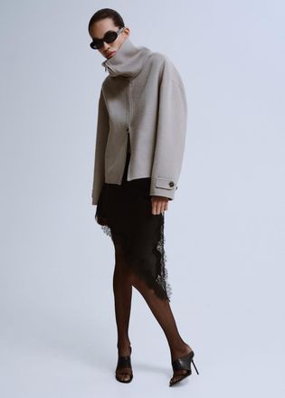 Mango Gonna corta asimmetrica raso pizzo nero - Donna - XS - MANGO